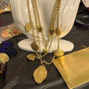 Vintage Victorian lockets necklace gold tone